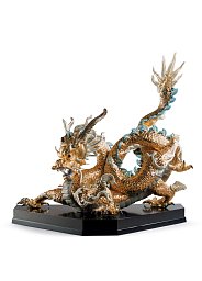 Фарфоровая скульптура дракона Great Dragon Lladro, золотой люстр 01001973