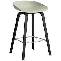 About A Stool AAS 32 Low, сиденье H65 см, основание черный лакированный дуб / сиденье полипропилен, пастельно-зеленое / подножка черная сталь