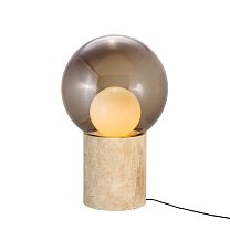Boule High, внешняя сфера — дымчато-серое стекло, внутренняя — опаловое белое стекло, основание из травертина