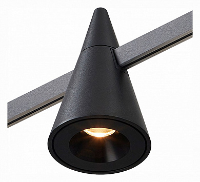 потолочный спот в черном корпусе с узким пучком направленного света для магнитного трека 48V