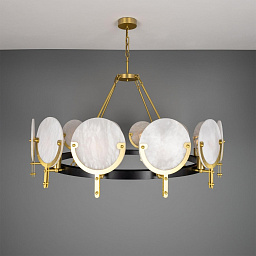 MLF364 Mullan Lighting Edinburgh двенадцатиламповая люстра с латунным каркасом и круглыми алебастровыми дисками