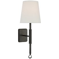 Griffin Sconce бронза и шоколадная кожа с льняным абажуром