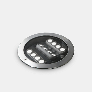 встраиваемый уличный светильник с металлическим кольцом и продольной решеткой