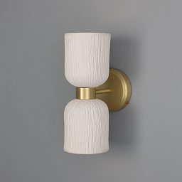 MLCMWL044 Mullan Lighting Sakura двухламповое настенное бра с матовыми полосатыми керамическими цилиндрами на латунном кронштейне