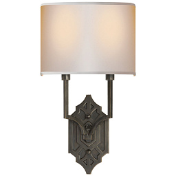 EU-TOB2600 Visual Comfort Silhouette настенное бра с декоративной резной пластиной и прямоугольным текстильным абажуром