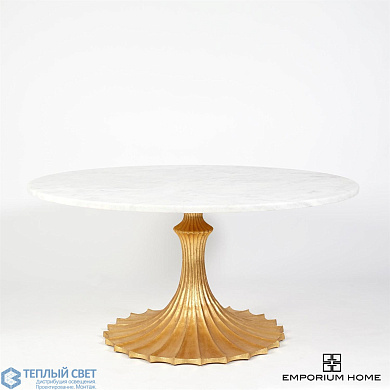 Flute Table 60 White Marble Top w/34 Gold Leaf Base Global Views стол