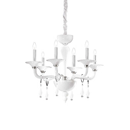 068183 Ideal lux Miramare подвесная люстра с рожками и декоративными подвесами белого цвета