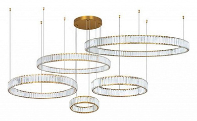 подвесная кольцевая люстра с латунным каркасом и рассеивателями из стекла