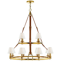 Westbury Double Tier Chandelier натуральная латунь и седельная кожа с льняными абажурами