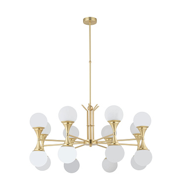восьмилламповый подвесной светильник с матовыми сферическими плафонами в матовом золоте