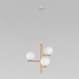 a068623 TK Lighting Estera Wood подвесная люстра с тремя шарообразными матовыми плафонами на деревянной крестовой штанге