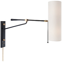 Frankfort Articulating Wall Light черный с акцентами из полированной старой латуни и льняным абажуром