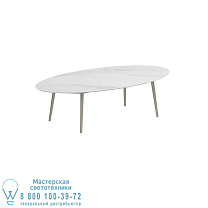 НИЗКИЙ ОБЕДЕННЫЙ СТОЛ STYLETTO 250X130CM, АЛЮМИНИЕВЫЕ НОЖКИ, ПЕСОЧНАЯ КЕРАМИЧЕСКАЯ СТОЛЕШНИЦА BIANCO STATUARIO Royal Botania