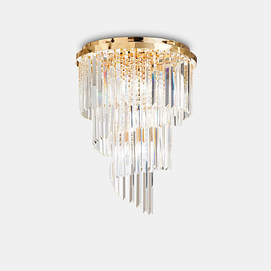 потолочный светильник с многоярусными подвесами из прозрачного стекла