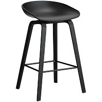 About A Stool AAS 32 Low, сиденье H65 см, основание черный лакированный дуб / сиденье полипропилен, черное / подножка нержавеющая сталь