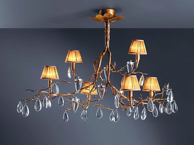 подвесная люстра с бронзовым каркасом и хрустальными подвесками