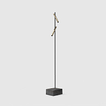 esprit double floor black, brushed gold lamphead, natural steel blue base