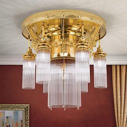 DLU 1660/6+1 gold/Stäbchen Orion потолочный светильник с шестью плафонами из стеклянных стержней в золотом корпусе