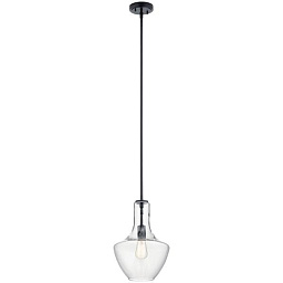 Everly 15.25" 1 Light Bell Pendant Clear Glass Black подвесной светильник 42141BK Kichler
