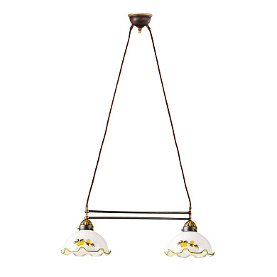 подвесная люстра с двумя сферическими плафонами белыми с орнаментом