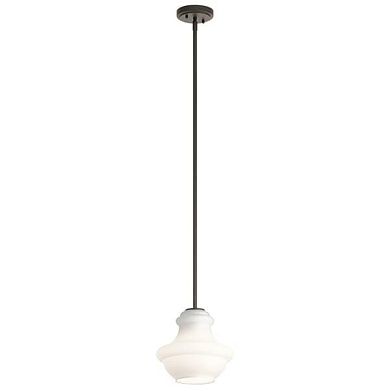 Everly 9.25" 1 Light Mini Schoolhouse Pendant Satin Etched Cased Opal Glass Olde Bronze подвесной светильник 42167OZWH Kichler