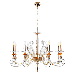 CATARINA SP8 V2 GOLD/TRANSPARENT-COGNAC Crystal Lux CATARINA люстра с восемью рожками и прозрачными плафонами в классическом стиле