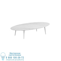 ВЫСОКИЙ СТОЛ STYLETTO LOUNGE 250X130CM, АЛЮМИНИЕВЫЕ НОЖКИ, БЕЛАЯ КЕРАМИЧЕСКАЯ СТОЛЕШНИЦА BIANCO STATUARIO Royal Botania
