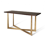 Tapering X Console Table French Brass with Dark Fumed Oak top Porta Romana