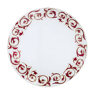 потолочный светильник с тремя лампами и белым плафоном с красным орнаментом