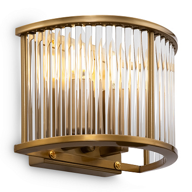 настенный светильник с вертикальными стеклянными рейками и латунным корпусом