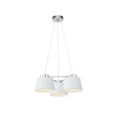 подвесной светильник с тремя купольными плафонами из металла на хромированном подвесе