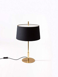 настольная лампа с чёрным абажуром и стойкой золотого цвета