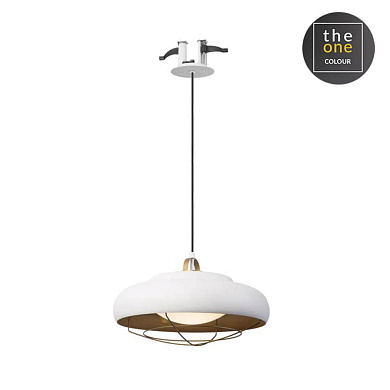 подвесной светильник с округлым плафоном белого цвета и металлическим ободом