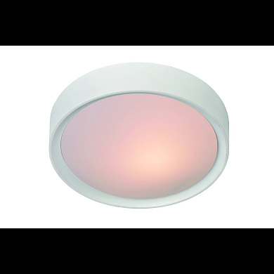 потолочный светильник с круглым белым корпусом и мягким рассеиванием света