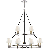 Westbury Double Tier Chandelier полированный никель и шоколадная кожа с льняными абажурами
