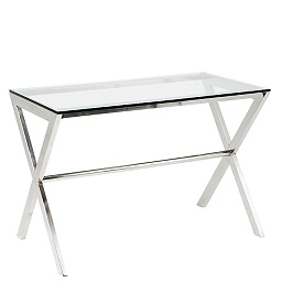 104439 Eichholtz Criss cross стол письменный с металлическими опорами крест-накрест и стеклянной столешницей