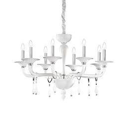 068190 Ideal lux Miramare подвесная люстра на восемь ламп с элементами в классическом стиле белого цвета
