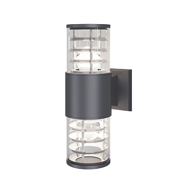 уличный настенный светильник серый с решетчатым плафоном цилиндрической формы