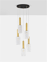 Clear Structured Glass Brass Gold Metal LED E27 5x12 Watt 100-240 Volt IP20 Bulb Excluded D:35 H:150cm