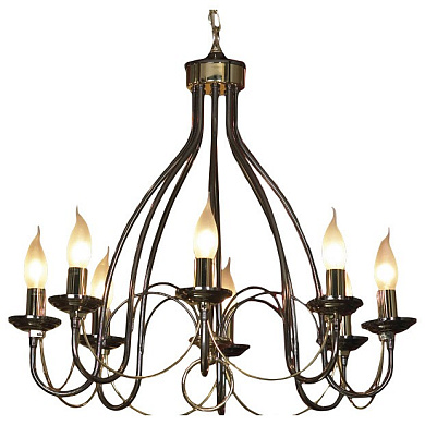 подвесная люстра с восемью рожками под свечи на металлическом каркасе цвета бронзы