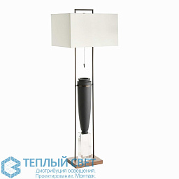 DB79006-450 Arteriors Foundry торшер с высоким цилиндрическим основанием из чёрного металла и белым абажуром