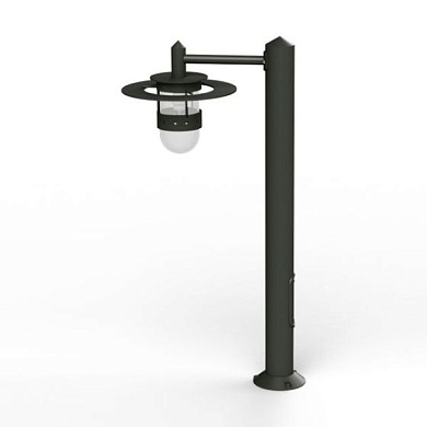 садовый боллард с тёмно-зелёным корпусом и прозрачным плафоном