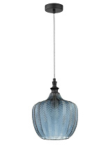 Dark Blue Glass Matt Black Metal LED E27 1x12 Watt 100-240Volt IP20 Bulb Excluded D: 24 H: 120 cm