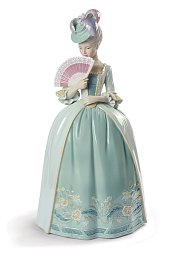 Фарфоровая статуэтка дамы XVIII века с веером Porcelain Kisses Lladro, голубая 01009201