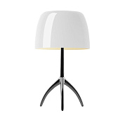 Lumière Piccola - Lampe de table/Pied chromé ; abat-jour blanc