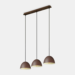 174235 Ideal lux Folk трехламповый подвесной светильник на планке с купольными плафонами кофейного цвета