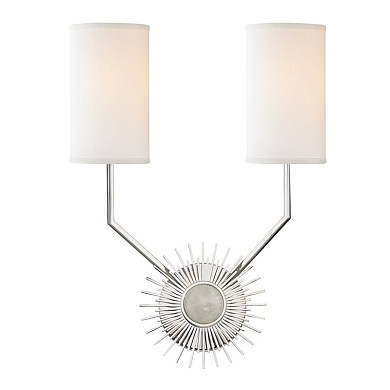 настенное бра с двойным абажуром и хромированным основанием в виде лучей