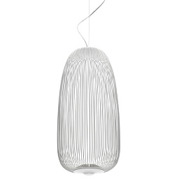 FN2640071DR1110 Foscarini Spokes подвесной светильник с цилиндрическим плафоном из металлических прутьев белого цвета