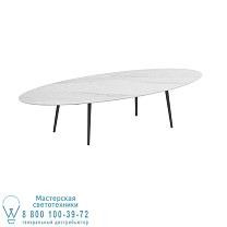 НИЗКИЙ ОБЕДЕННЫЙ СТОЛ STYLETTO 320X140CM, АЛЮМИНИЕВЫЕ НОЖКИ, АНТРАЦИТОВАЯ КЕРАМИЧЕСКАЯ СТОЛЕШНИЦА BIANCO STATUARIO Royal Botania
