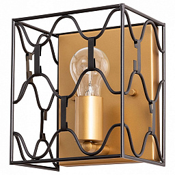 настенное бра с металлическим геометрическим каркасом и отражающим золотистым фоном